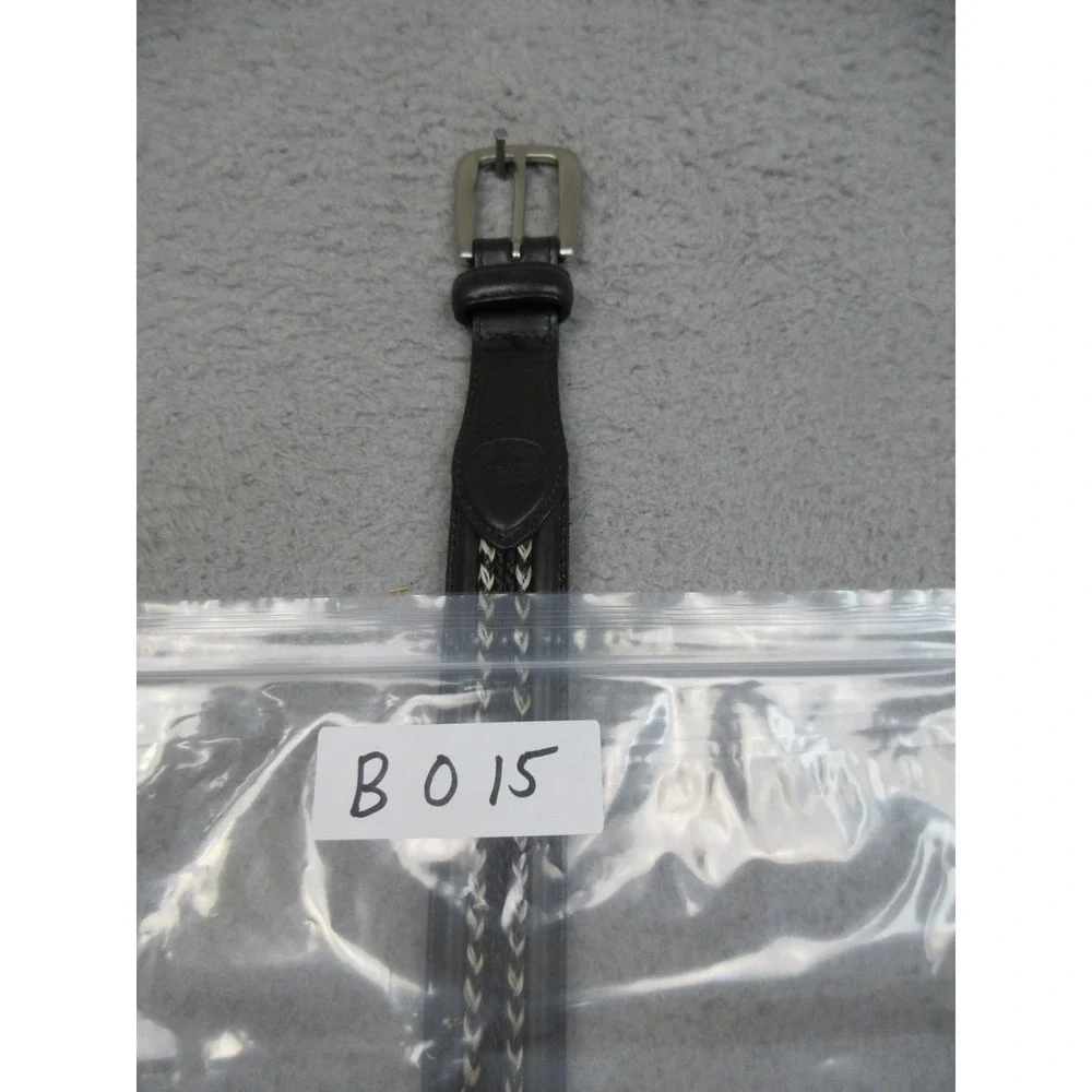 Coach Woven Leather Belt Men 42 Black White Braided Classic Western Preppy Casul